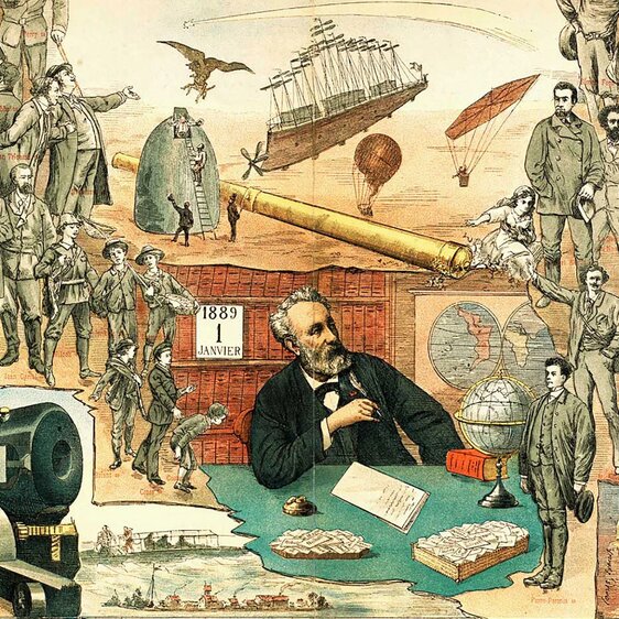 Illustration von Jule Vernes Abenteuerromanen, die zur Manie der Weltreisen beigetragen haben. Vielleicht haben sie auch Heinrich Schiffmann inspiriert?